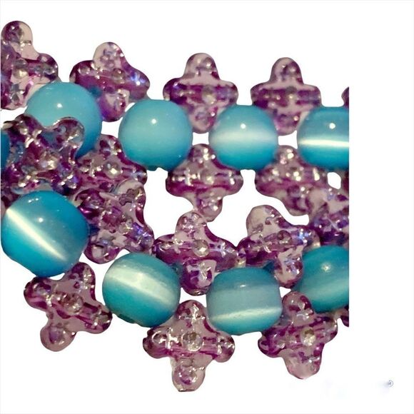 Blue lavender purple pink 6 strand glass bead stretch bracelets - Picture 3 of 8